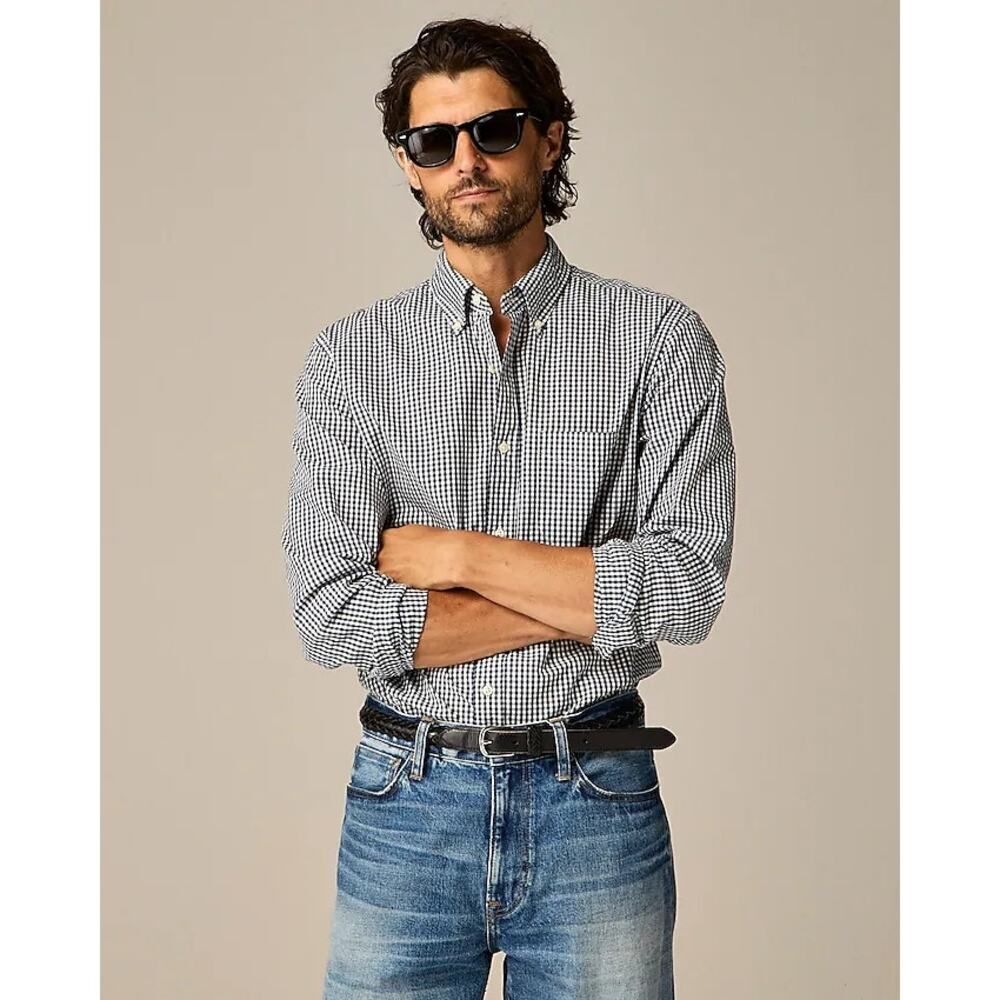 J.Crew Slim Untucked Gingham Shirt Poplin Men's XL Organic Cotton Blend Luxury